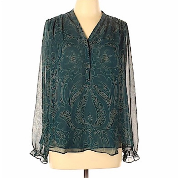 VERA WANG•long sleeve green paisley blouse XS - Picture 1 of 8